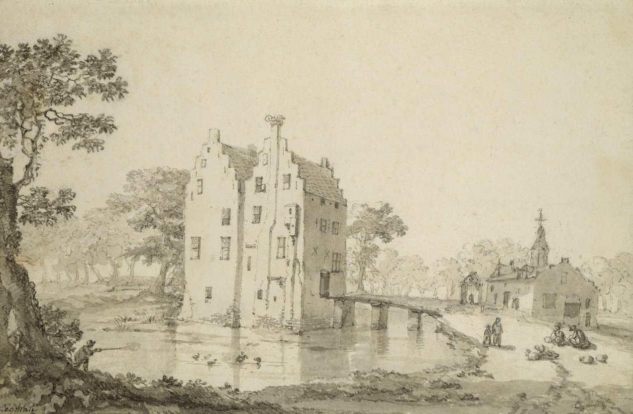 Castelo de Zuylenburgh (Slot Zuylen) (caneta e lápis sobre papel) de Jan van der Heyden