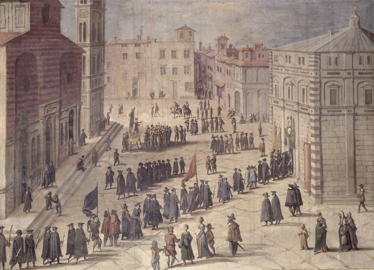 Festival de homenagem na Piazza del Duomo, Florença, 1555 de Jan van der Straet