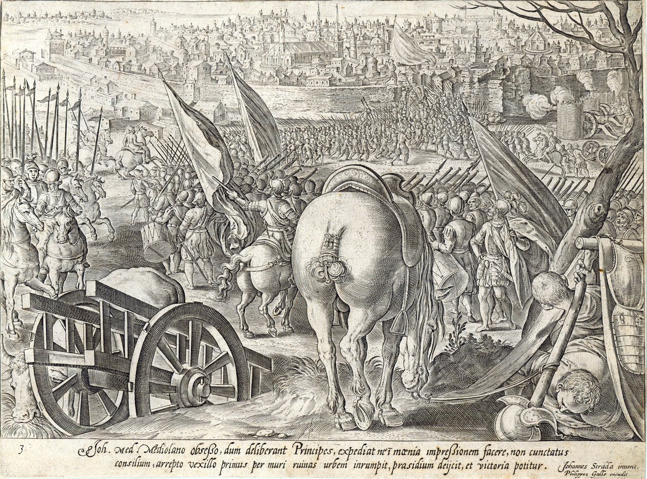 Giovanni de &39;Medici, em Milão, placa de&39; A História dos Medici &39;, gravada por Philip Galle (1537-1612), c.1583 de Jan van der Straet