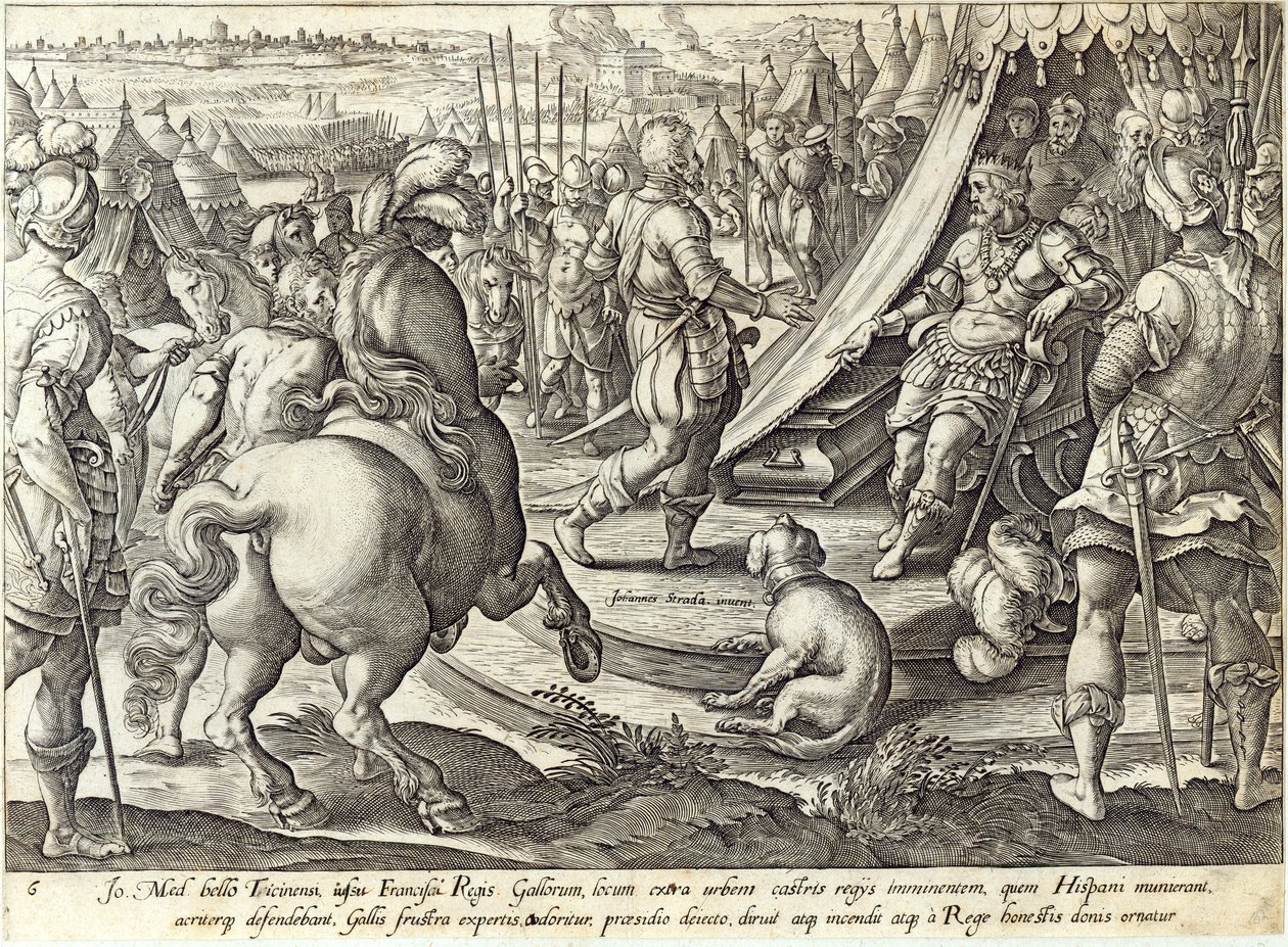 Giovanni de &39;Medici antes de Francis I, placa 6 de&39; A História dos Medici &39;, gravada por Hendrick Goltzius (1558-1617), c.1583 de Jan van der Straet