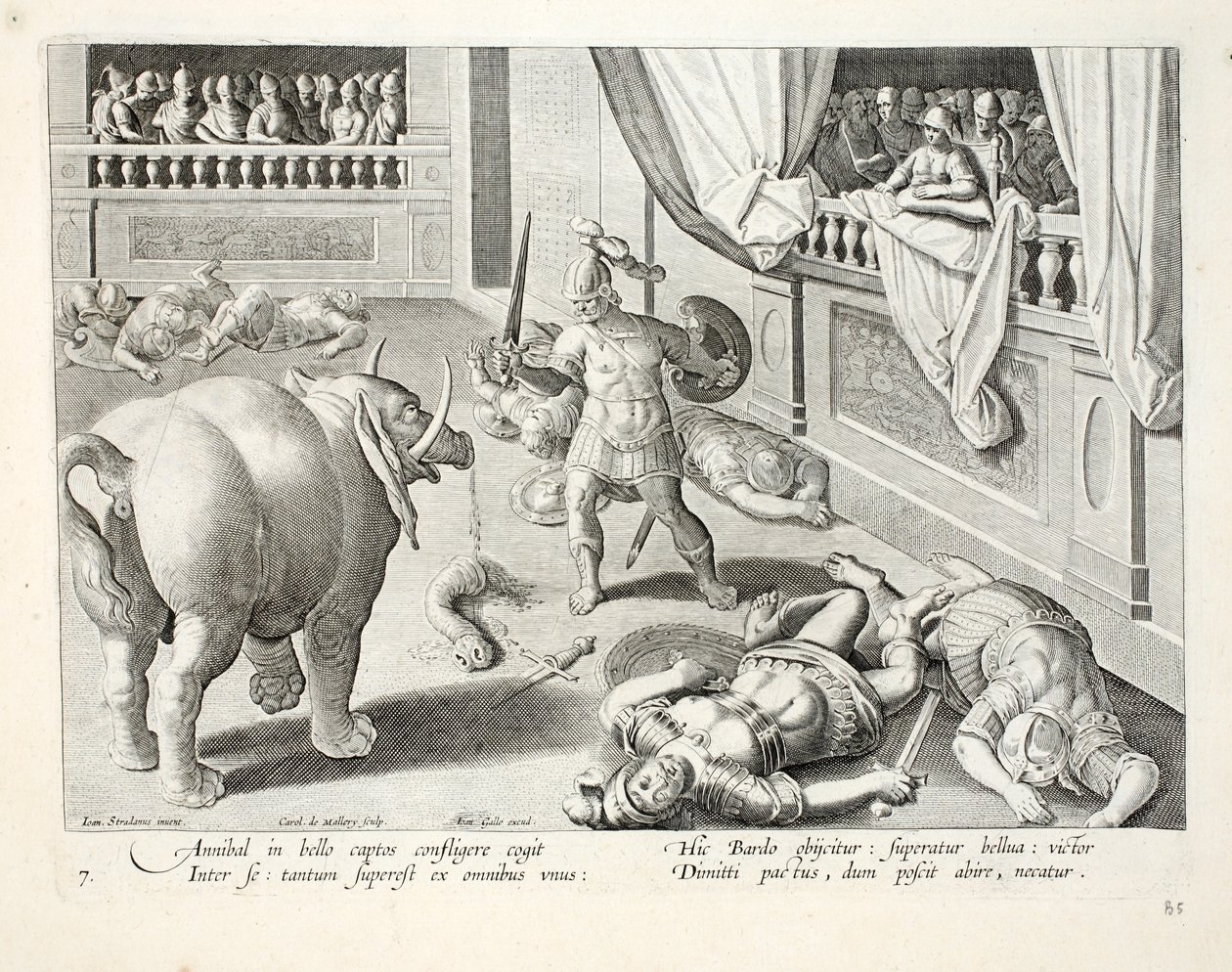 Aníbal faz romanos derrotados lutam entre si, ilustração de &39;Venationes, Ferarum, Avium, Piscium&39; (de caça: feras, pássaros, peixes), gravada por Jan Collaert (1566-1628), pub. por Phillipus de Jan van der Straet