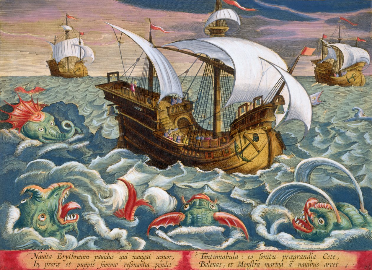 Criaturas do Mar de Caça, prato 84 de &39;Venationes Ferarum, Avium, Piscium&39; (De Caça: Animais Selvagens, Pássaros, Peixes) gravado por Jan Collaert (1566-1628) publicado por Phillipus Gallaeus de Amsterdã (mão de Jan van der Straet