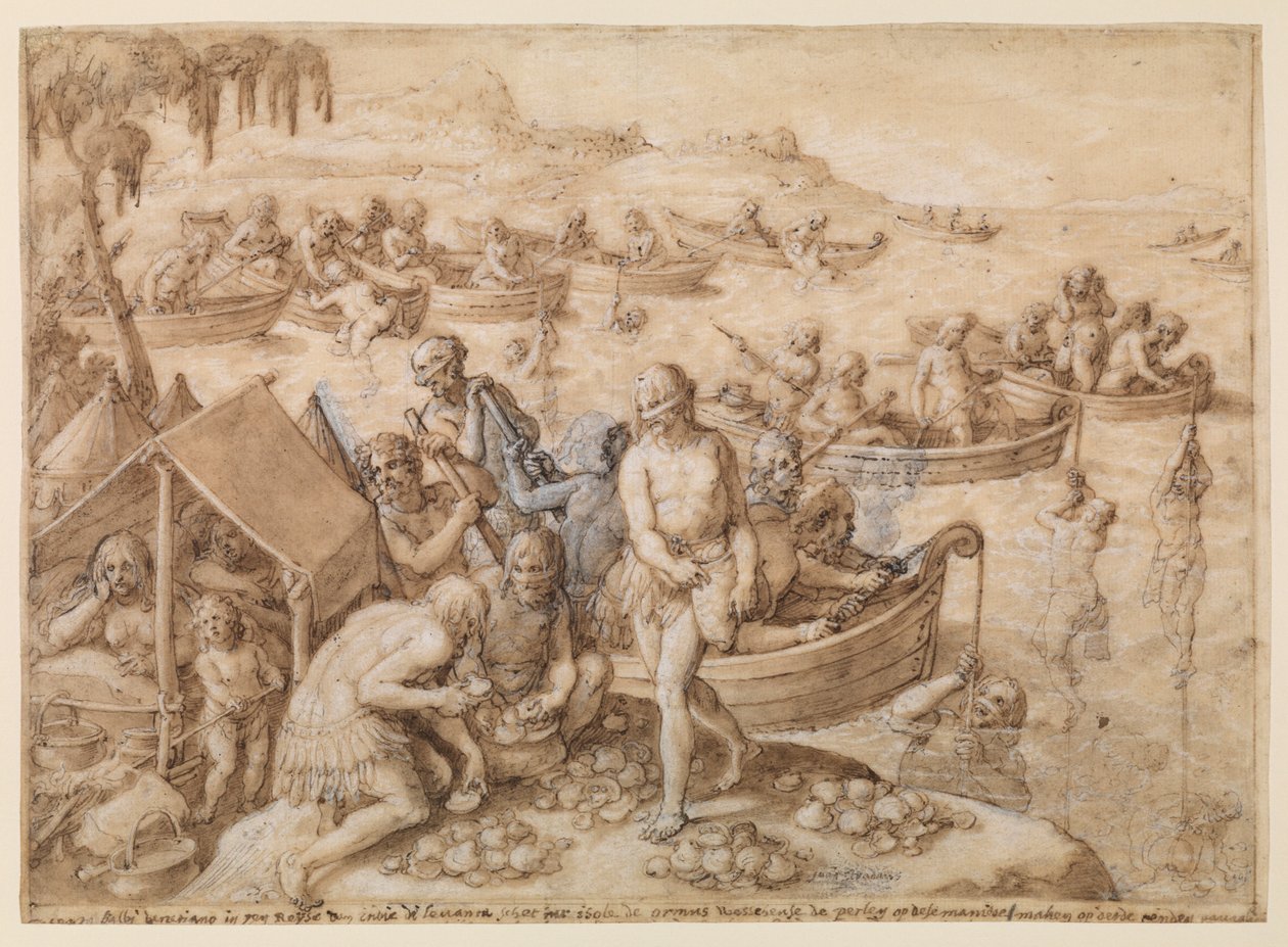 Mergulho de pérolas, c.1596 de Jan van der Straet