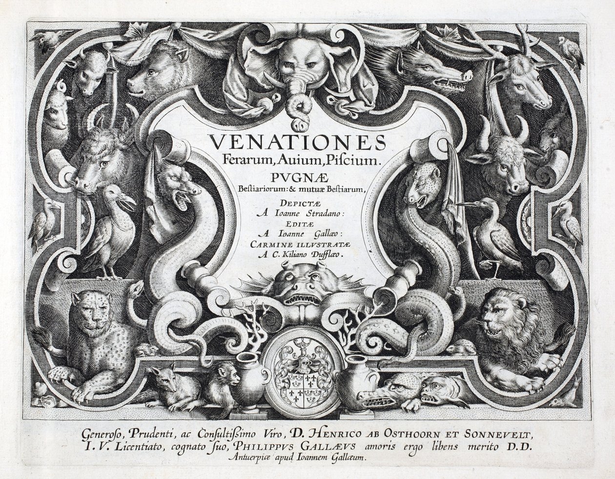 Índice de animais selvagens, pássaros, peixes &39;(de animais de caça selvagens, pássaros, peixes), gravado por Jan Collaert (1566-1628), pub. por Philip Gallaeus Amsterdam de Jan van der Straet