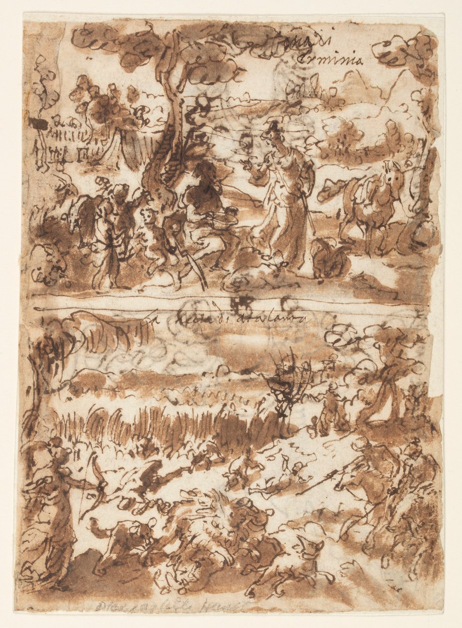 Acima: Erminia e o pastor; Abaixo: Atalanta caçando o Javali Calydonian de Jan van der Straet, called Stradanus