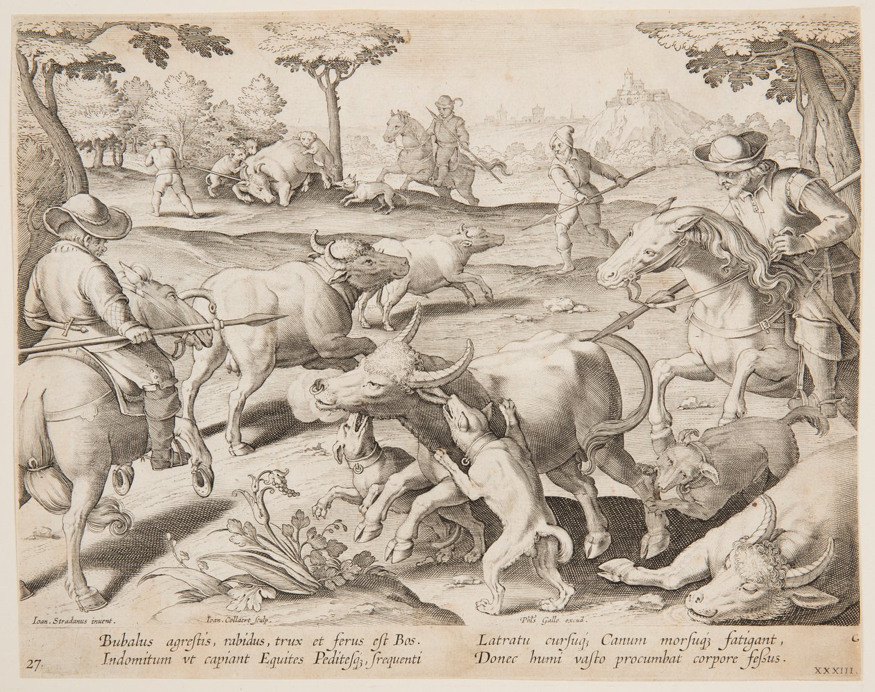 Buffalo Hunt, placa 27 da série Hunts of Game, Birds, and Fish de Jan van der Straet, called Stradanus