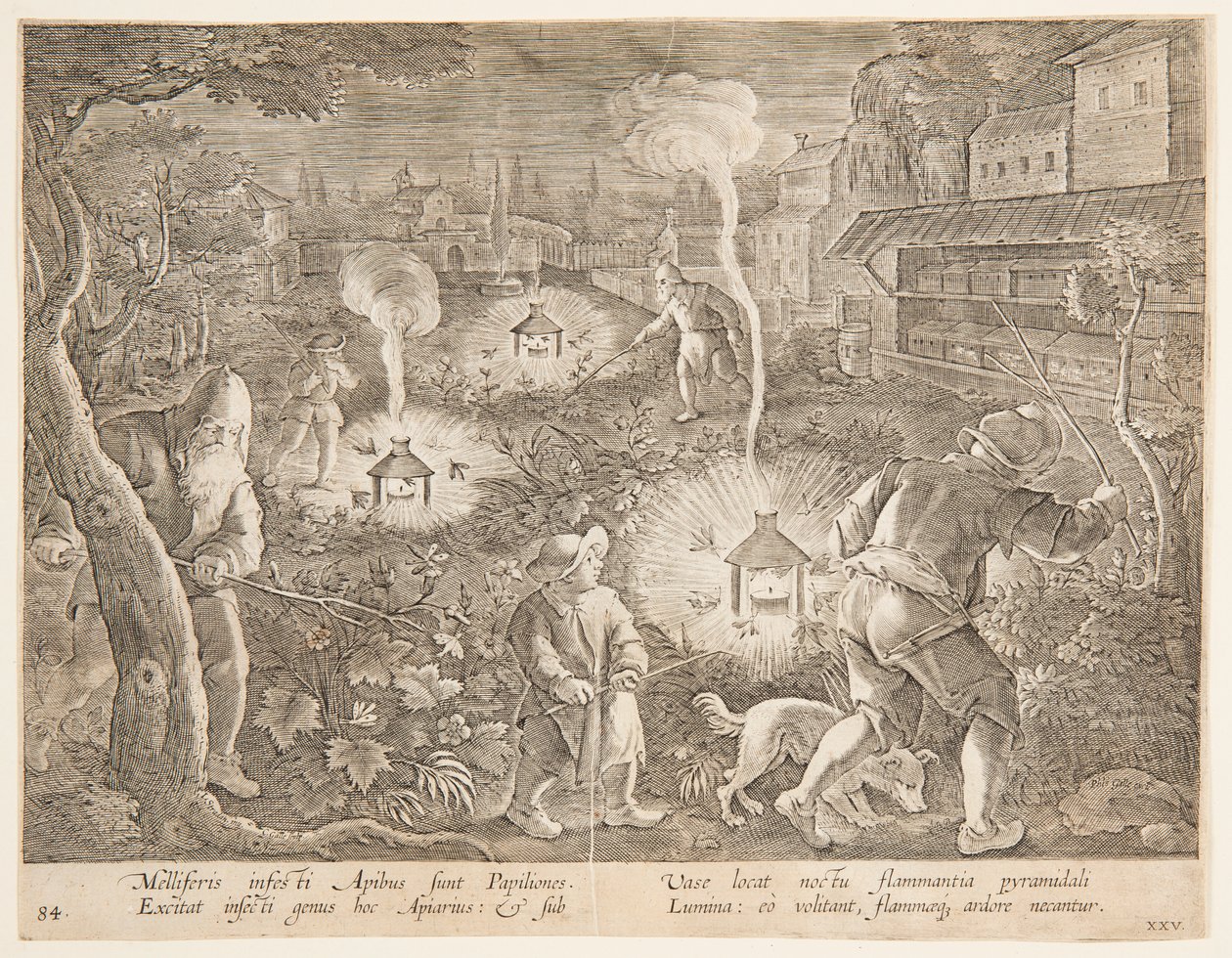 Catching Night Moths, prato 25 da série Hunts of Game, Birds, and Fish de Jan van der Straet, called Stradanus