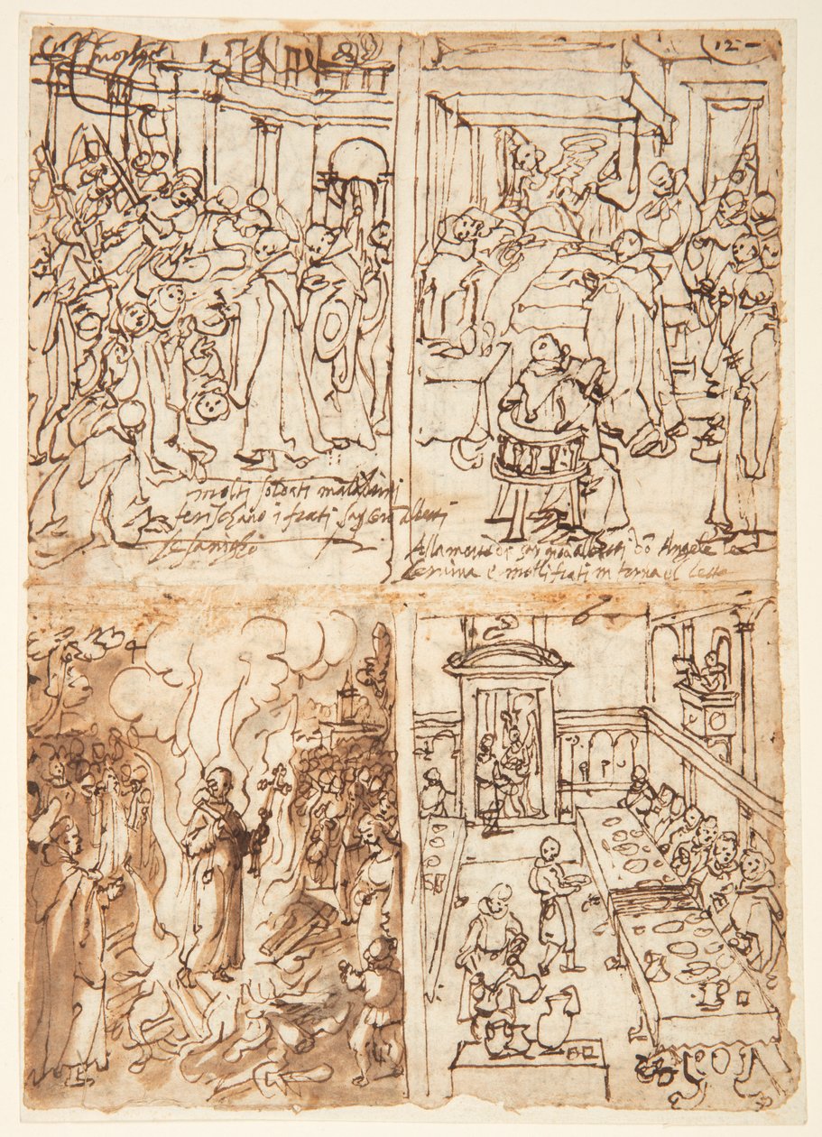 Oito Cenas da Vida de San Giovanni Gualberto (reto e verso) de Jan van der Straet, called Stradanus