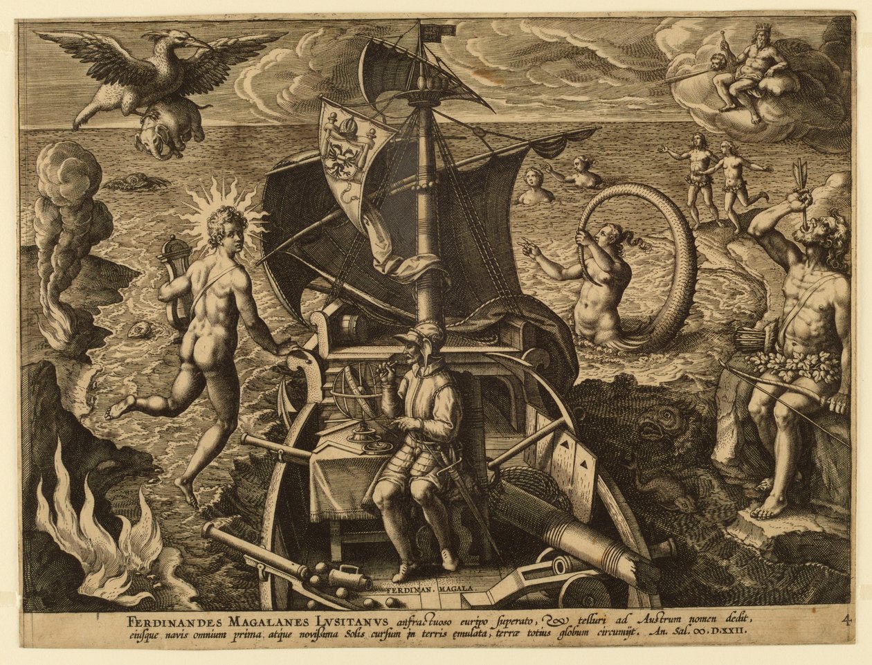 Fernão de Magalhães de Portugal, placa 4 de "America Retection" de Jan van der Straet, called Stradanus