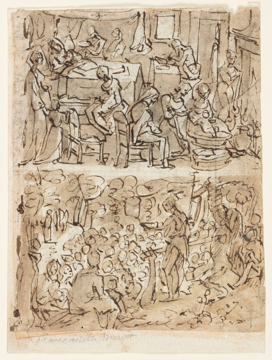 Quatro cenas da vida de São João Batista, desenhos preliminares para uma série impressa (reto e verso) de Jan van der Straet, called Stradanus