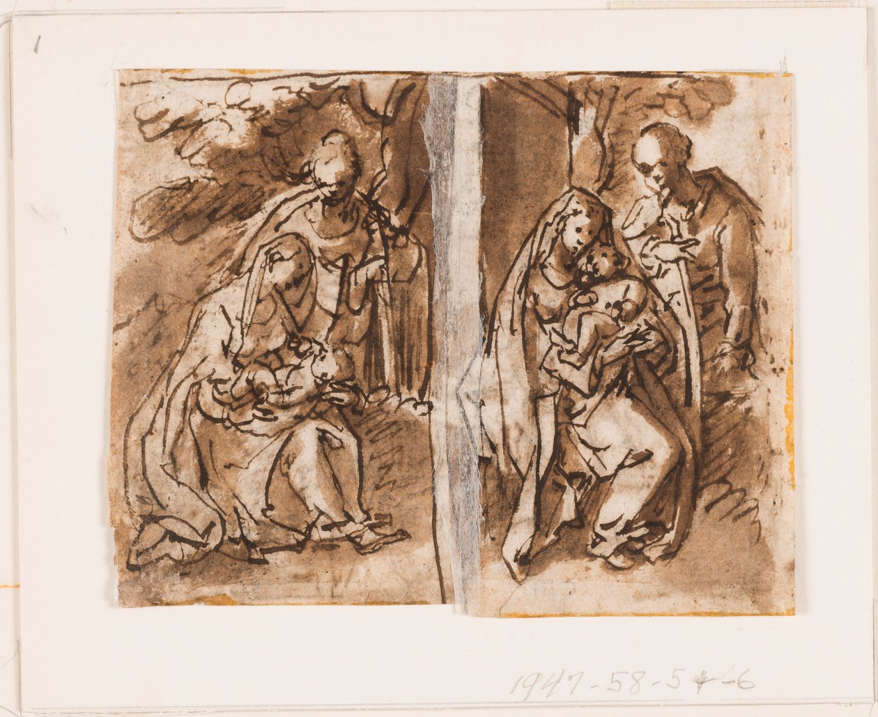 Meia página de um caderno de desenho; Virgem e Menino e uma terceira figura de Jan van der Straet, called Stradanus