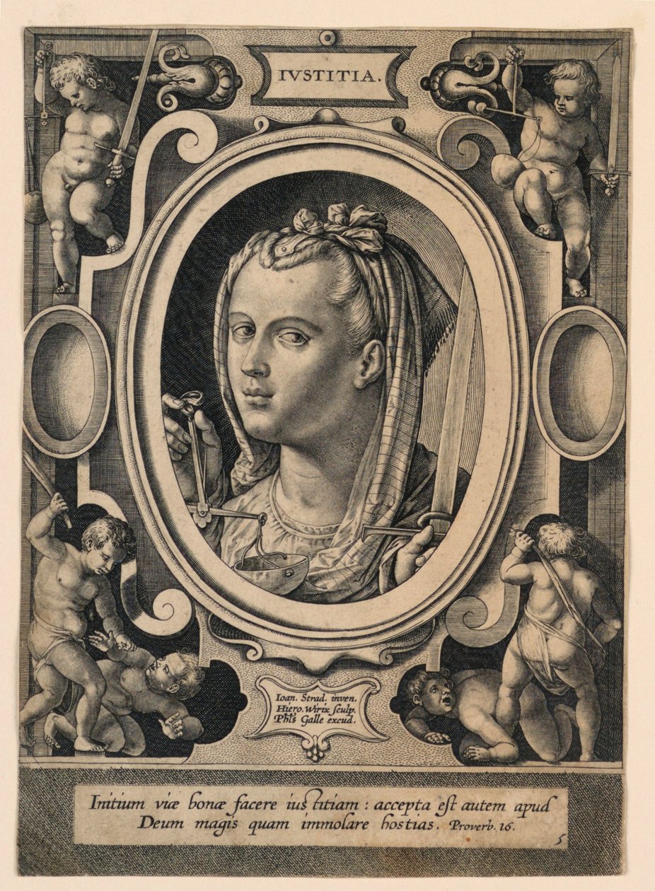 Justiça (Justiça), placa 5 do "Virtutum theologicarum et cardinalium" de Jan van der Straet, called Stradanus