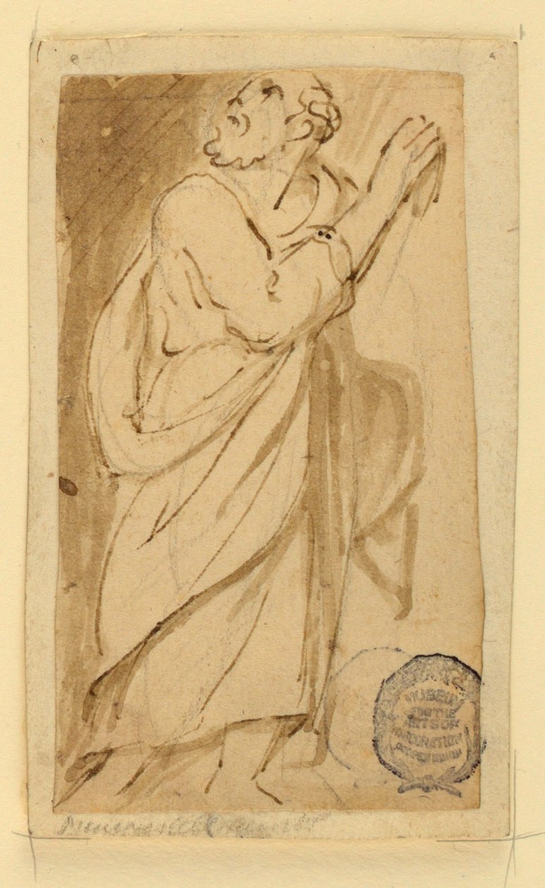 Página de um livro de desenho; Homem idoso em trajes clássicos de Jan van der Straet, called Stradanus