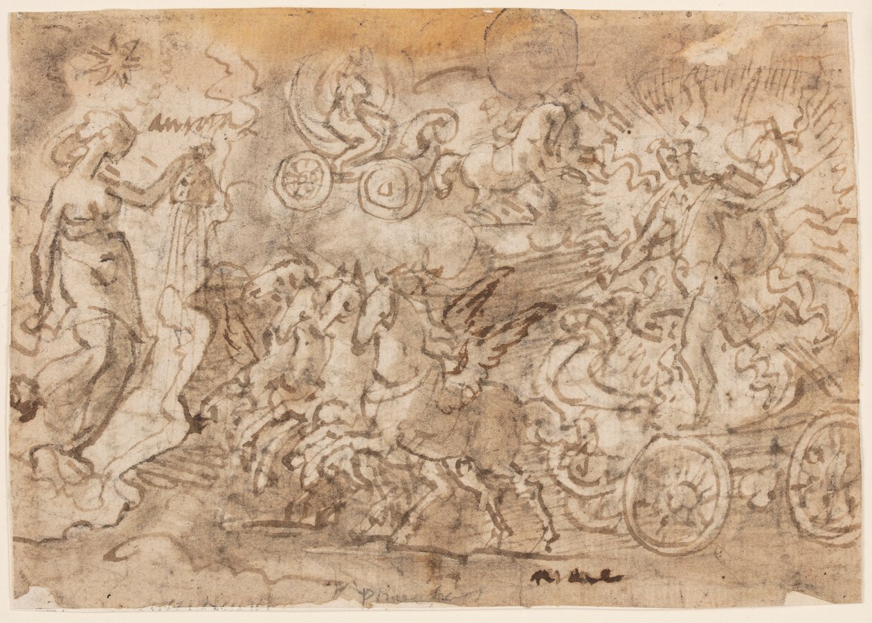 Página de um caderno de desenho; Apolo e Aurora de Jan van der Straet, called Stradanus