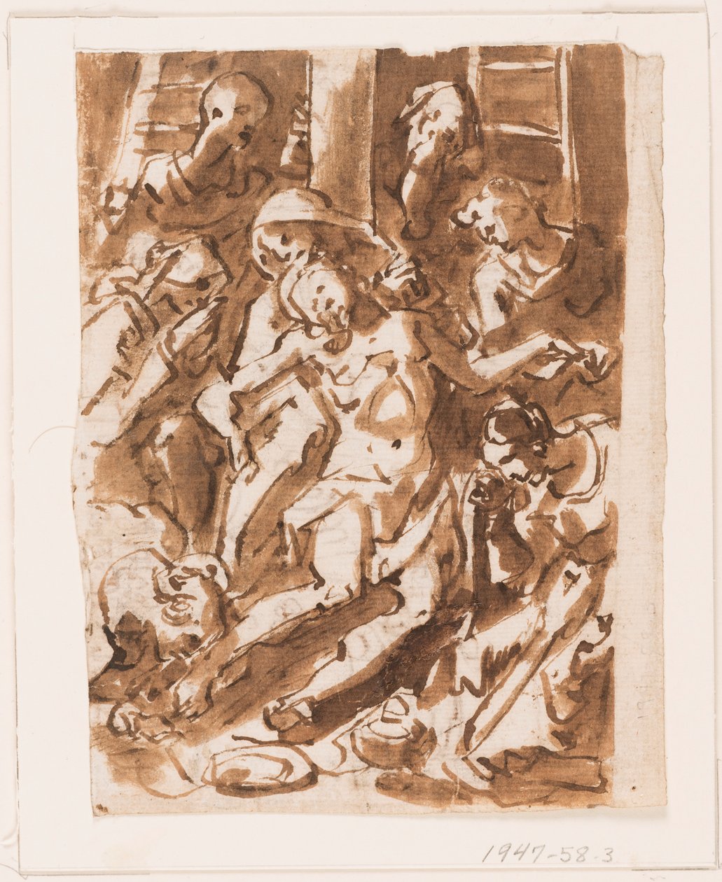 Página de um caderno de desenho; Maria segurando o corpo de Cristo ao pé da Cruz de Jan van der Straet, called Stradanus