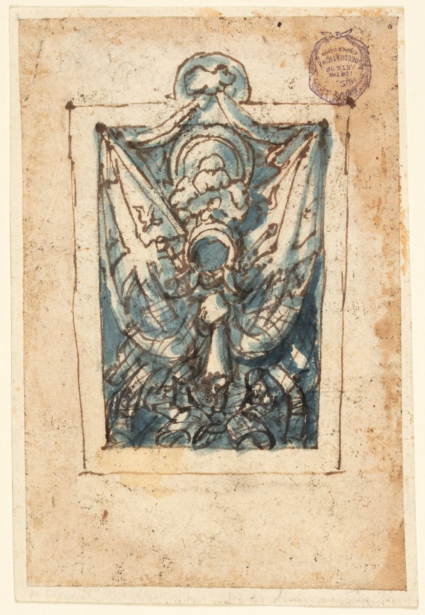 Página de um caderno de desenho; Troféu de armas de Jan van der Straet, called Stradanus