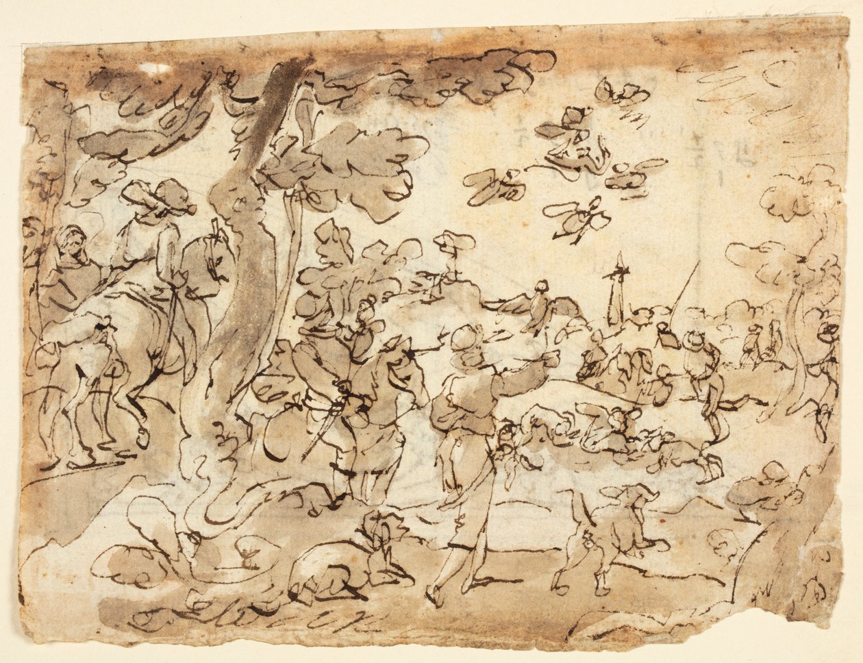 Reto: Caça aos Pássaros com Falcões; Verso: Lunette decorada com animais, capricórnio e folhagens de Jan van der Straet, called Stradanus