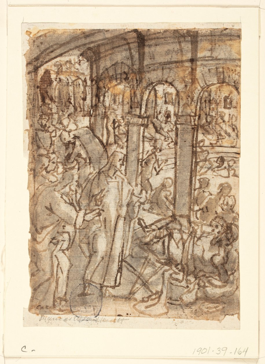 Reto: Cristo curando paralíticos perto do tanque de Betesda; Verso, acima: Mercúrio, patrono dos viajantes; Verso, abaixo: estudos de um homem perto de uma porta aberta de Jan van der Straet, called Stradanus
