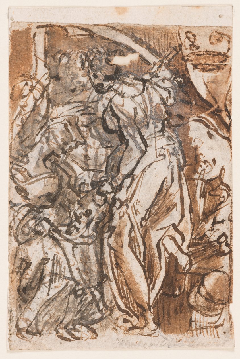 Reto: Judite com cabeça de Holofernes; Verso: Design Preliminar para Placa de Título da série impressa dos Sete Planetas de Jan van der Straet, called Stradanus