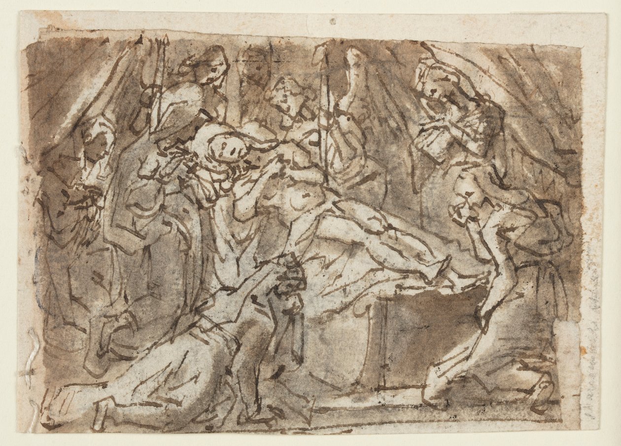 Reto: Lamentação sobre o Cristo morto; Verso: Zeuxis pintando Helena de Tróia de Jan van der Straet, called Stradanus