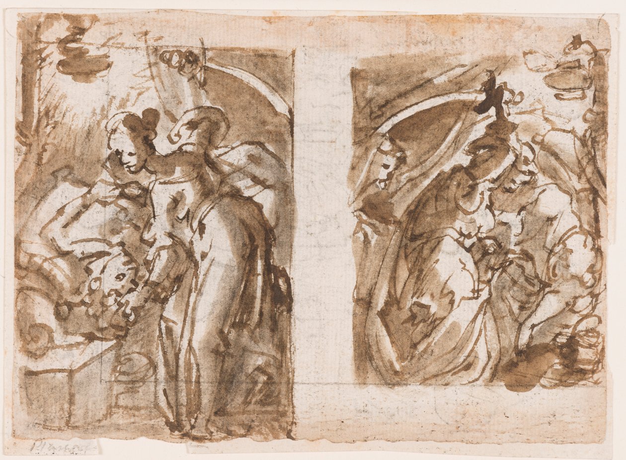 Reto: Duas vistas de Judite matando Holofernes; Verso: Fonte em Fiesole de Jan van der Straet, called Stradanus