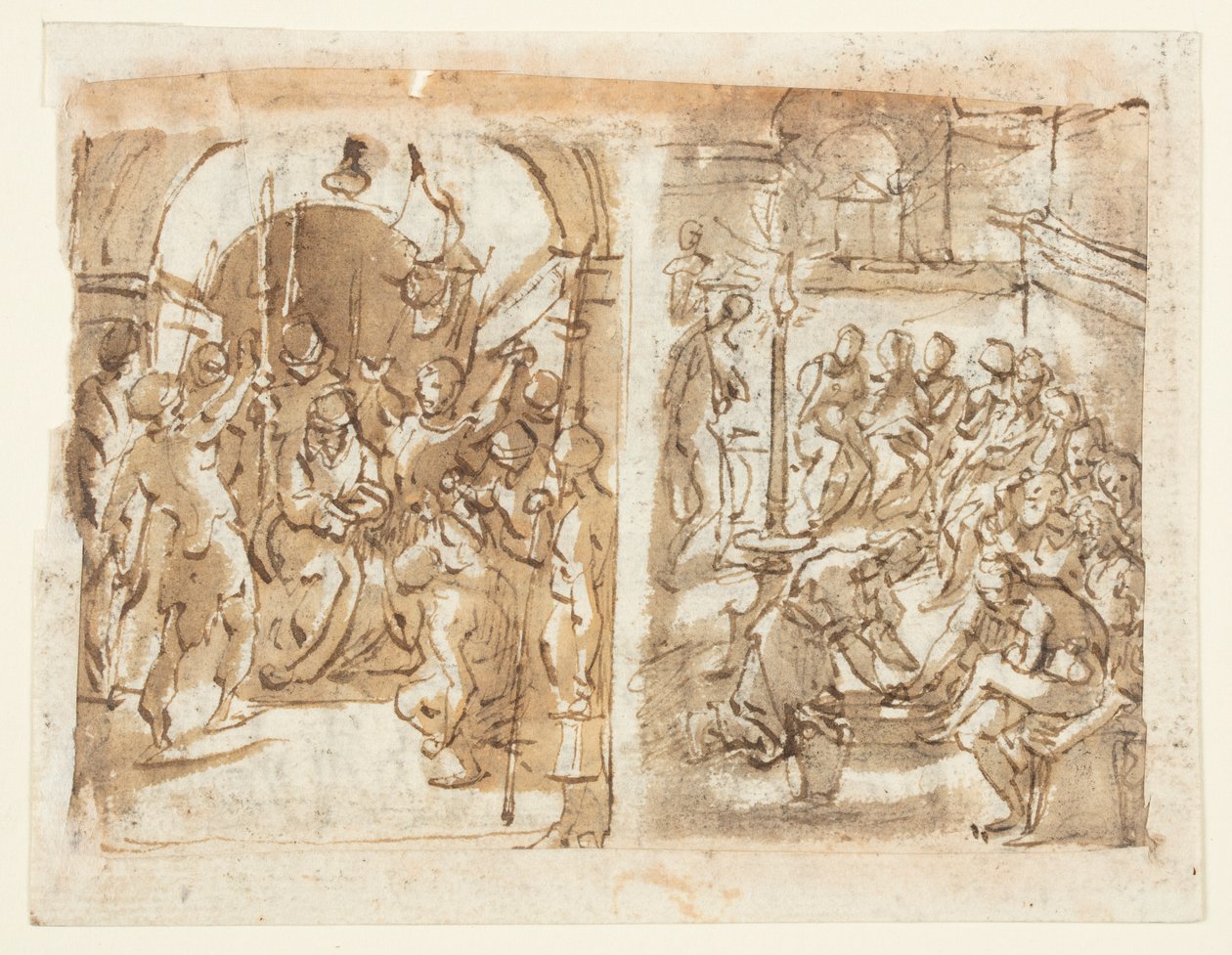 Reto, à esquerda: A zombaria de Cristo; Reto, à direita: Cristo lavando os pés dos apóstolos; Verso: Execução de Mary Stuart, Rainha da Escócia em 1587 de Jan van der Straet, called Stradanus