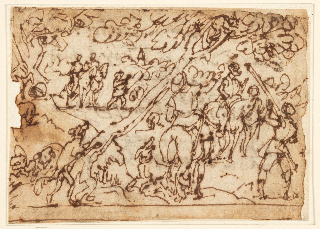 Página do caderno; Cena de caça de Jan van der Straet, called Stradanus