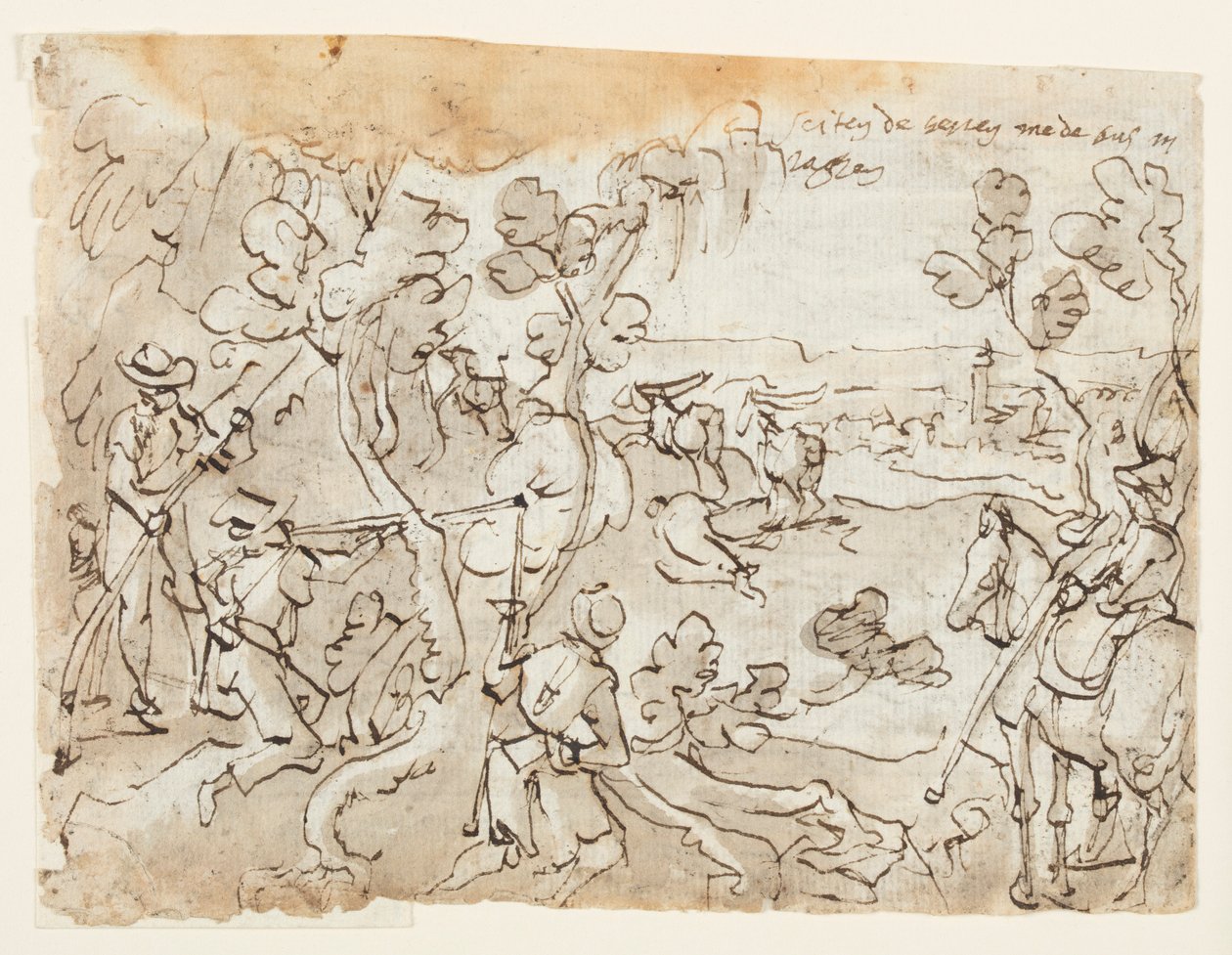 Página de sketchbook com caça ao antílope de Jan van der Straet, called Stradanus