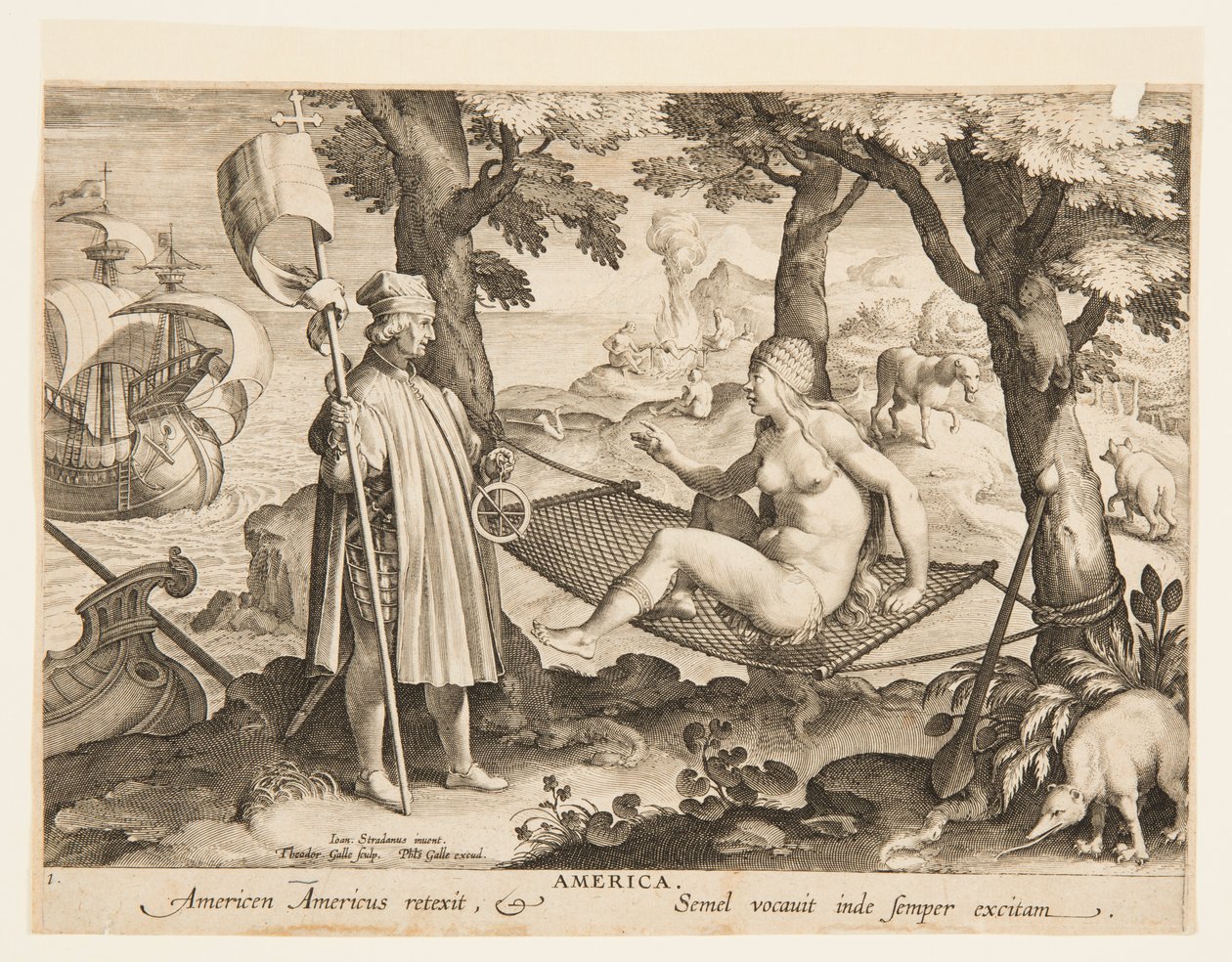 A Descoberta da América, placa 1 da "Nova Reperta" (Novas Invenções dos Tempos Modernos) de Jan van der Straet, called Stradanus