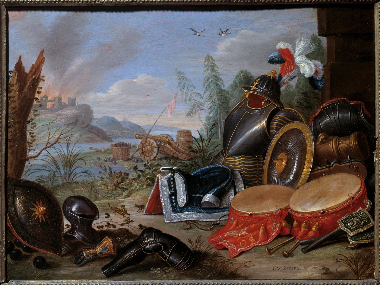 Trophee de armas. Pintura de Jan I Kessel The Old (1626-1679) Ec. Flam. de Jan van the Elder Kessel