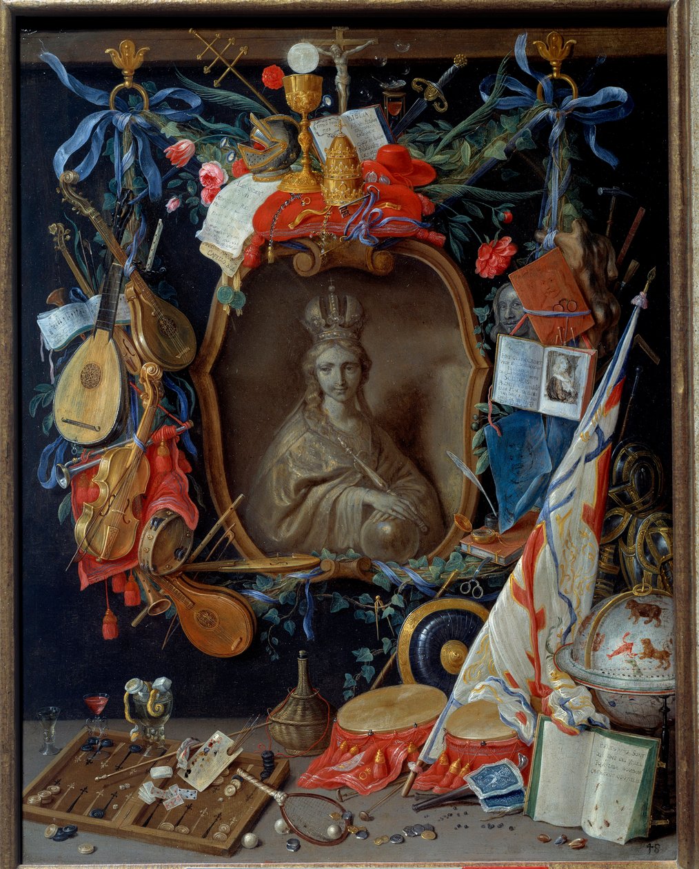 Virgem rodeada por símbolos de vanite. Pintura de Jan I Kessel O Velho (1626 - 1679) de Jan van the Elder Kessel