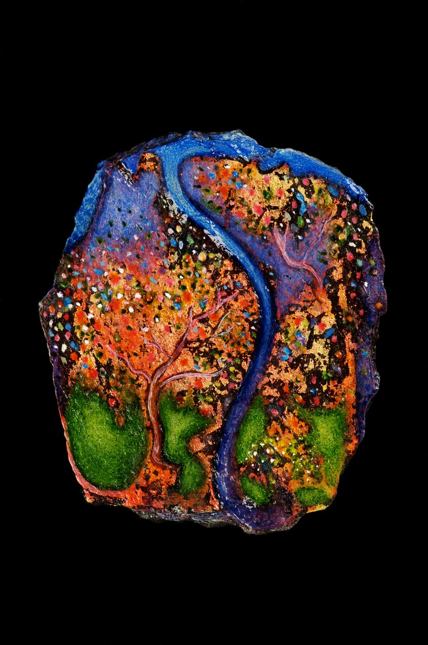 Jardim do Éden, 2007 (óleo sobre ardósia) de Jane Deakin