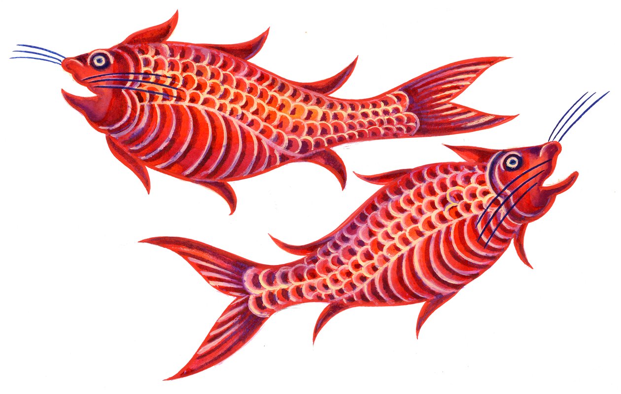 Fish Pisces, 1996, (tinta e guache) de Jane Tattersfield