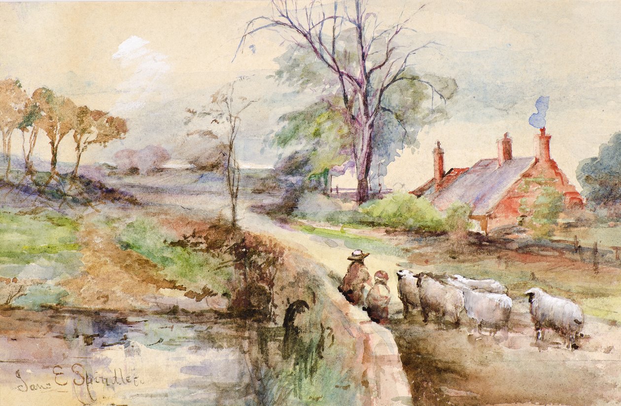 Uma estrada de campo (aguarela) de Jane Elizabeth Spindler