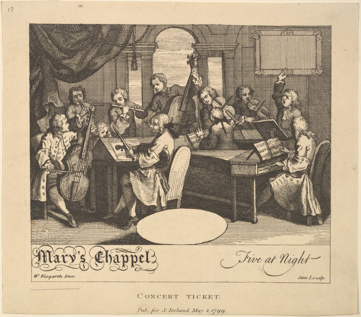 Bilhete do Concerto - Capela de Mary, Five at Night, 1 de maio de 1799. de Jane Ireland