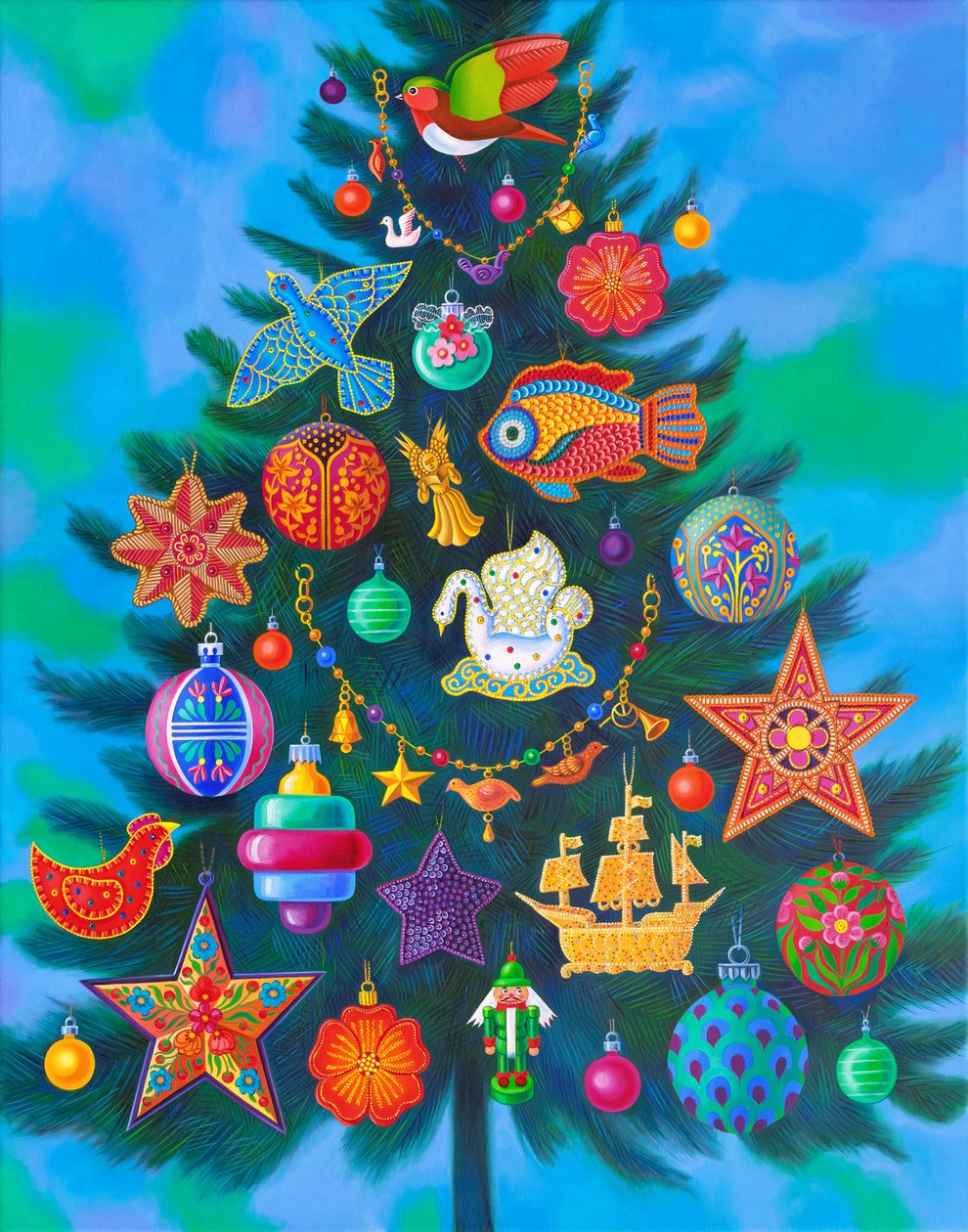 Árvore de Natal, 2024 (óleo sobre tela) de Jane Tattersfield