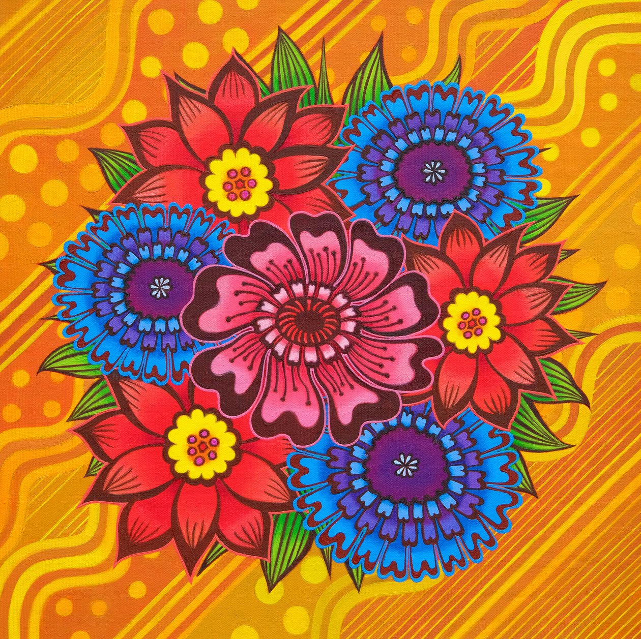 Flores sobre amarelo,2022,(óleo sobre tela) de Jane Tattersfield