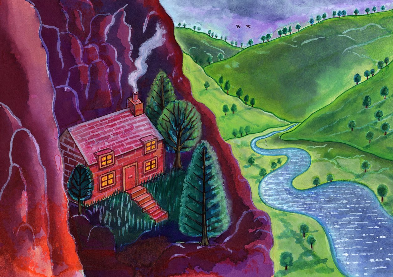 Casa nas Montanhas, 2002, (tinta e guache) de Jane Tattersfield