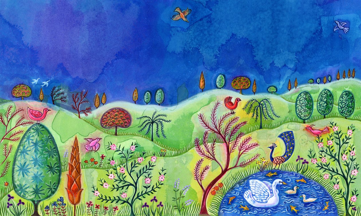 Paisagem com cisne, 2002, (tinta e guache) de Jane Tattersfield
