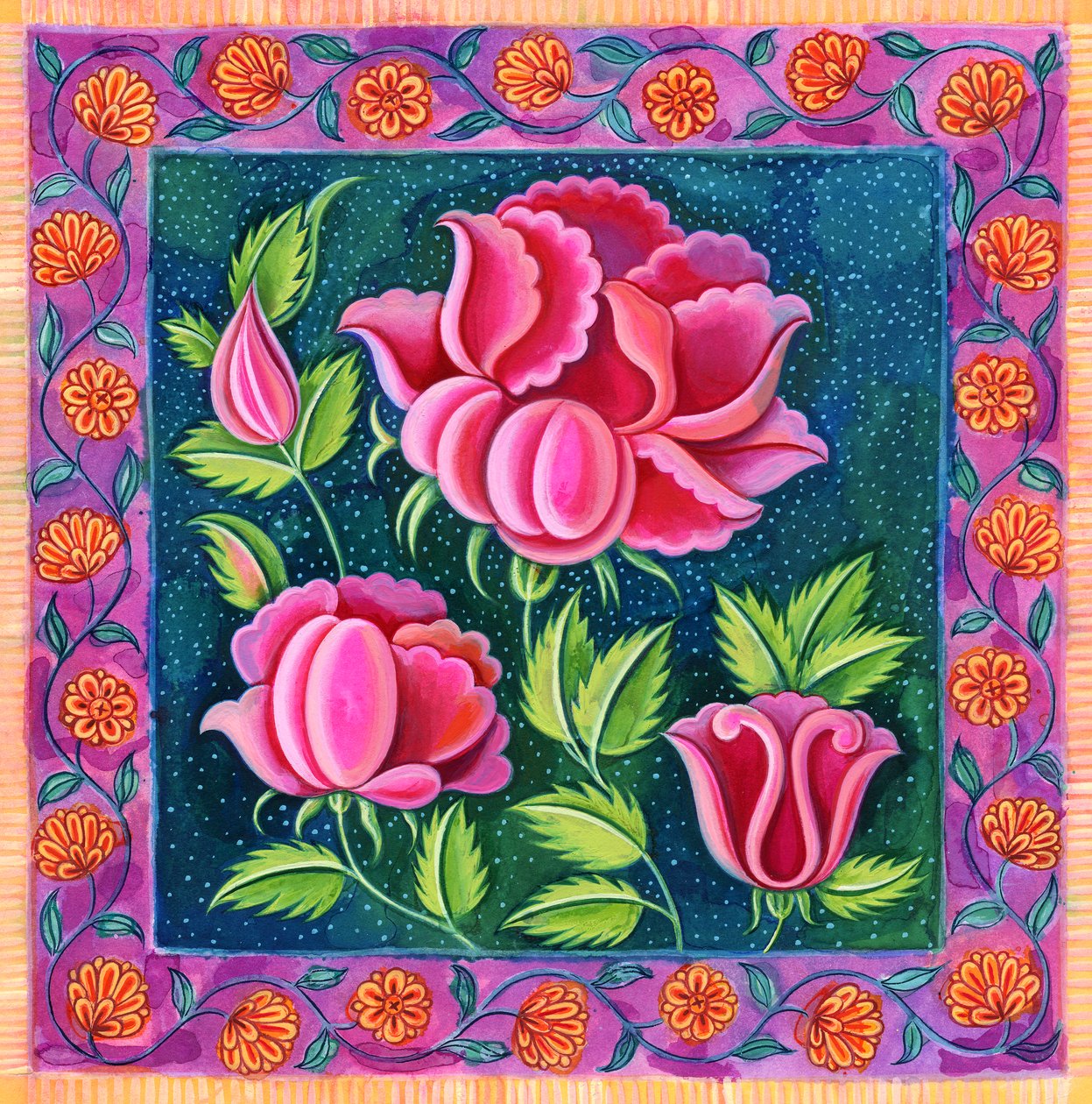 Flores cor de rosa, 1997, (tinta e guache) de Jane Tattersfield