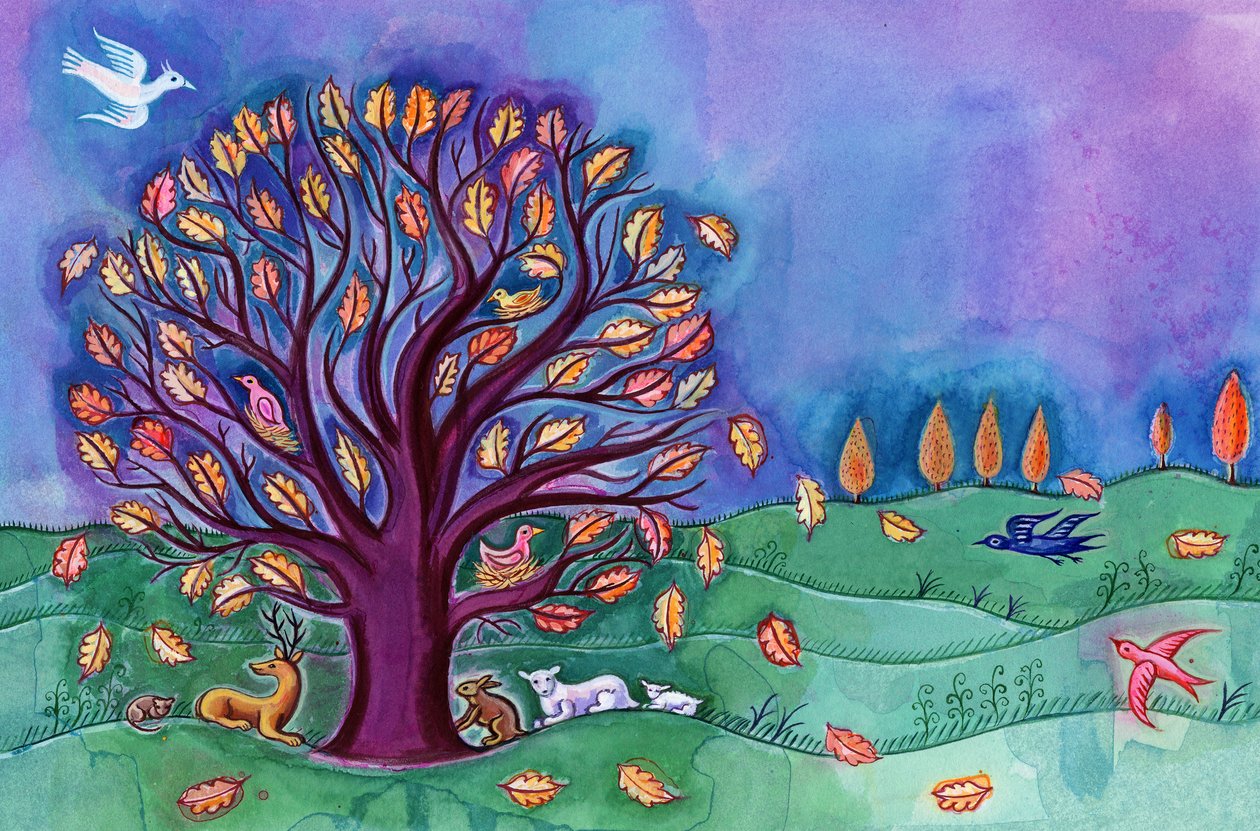 Tree in Autumn, 2002, (tinta e guache) de Jane Tattersfield