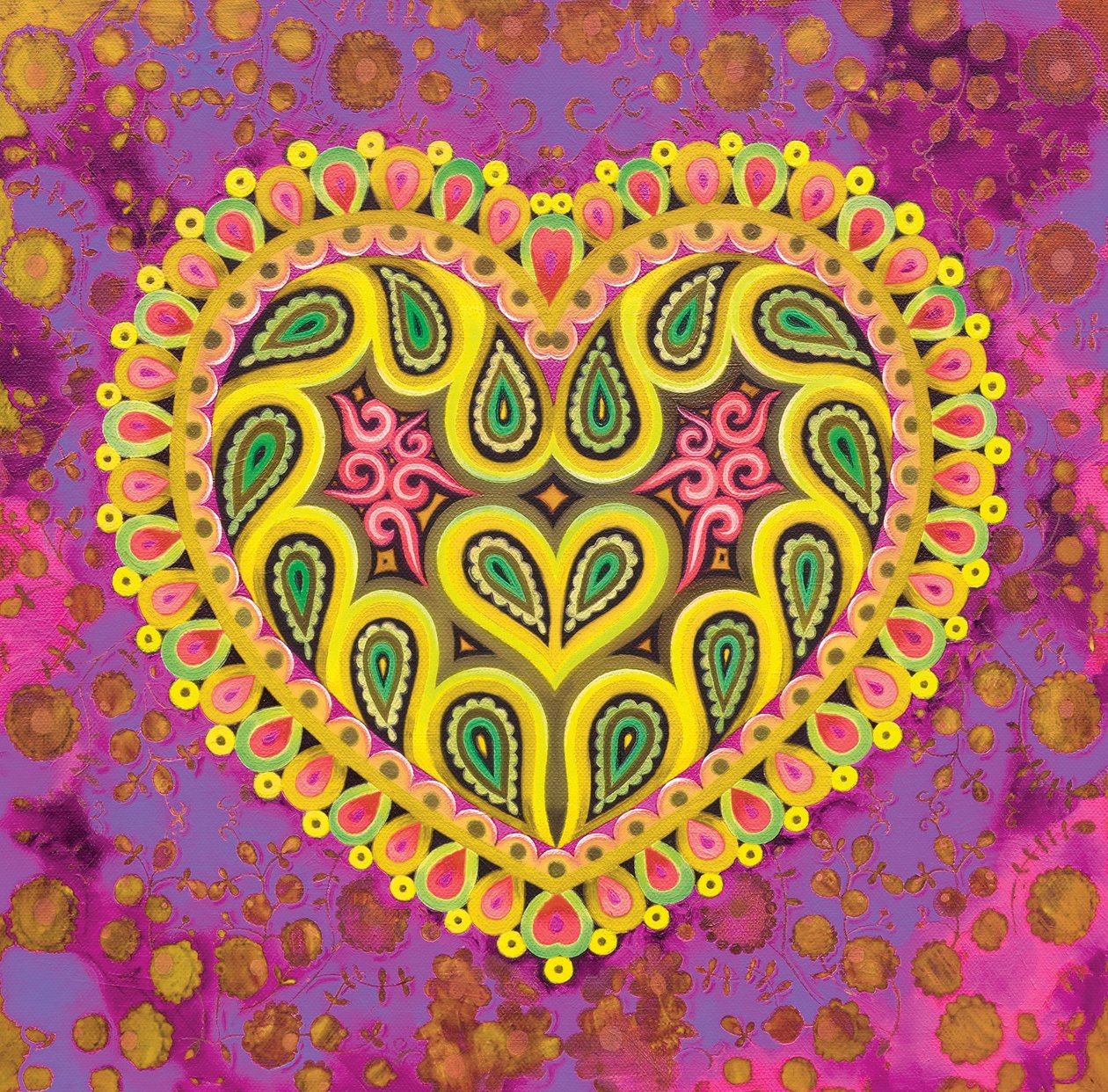 Valentines folk coração em rosa, 2016, de Jane Tattersfield