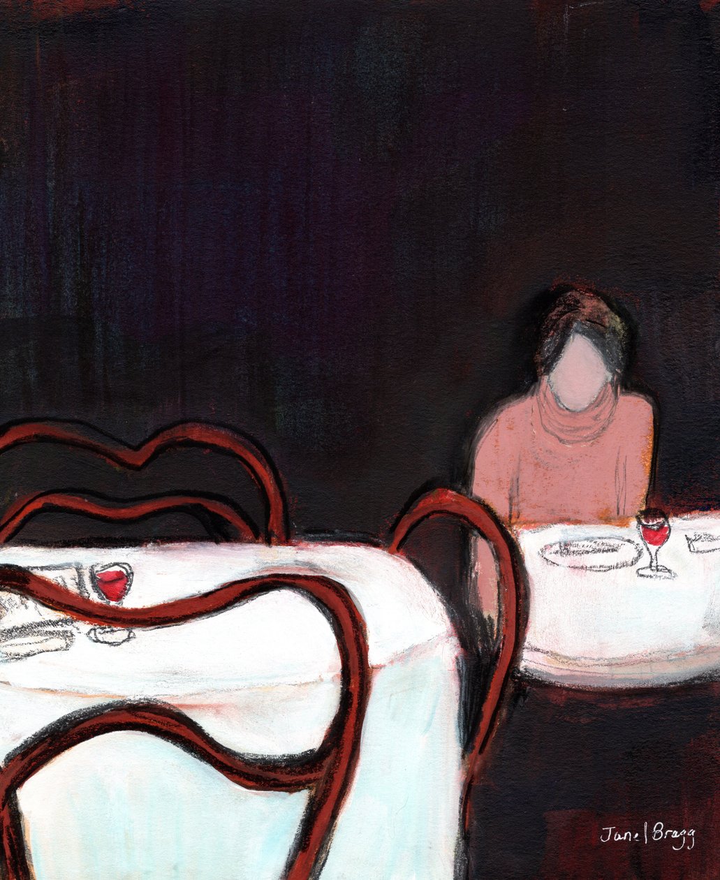 Cafe Sabarsky Solo Diner, c. 2024 (técnica mista sobre papel) de Janel Bragg