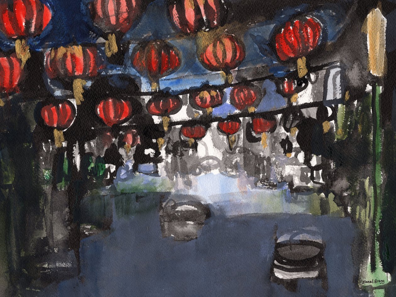 Chinatown, c.2023 (tinta sumi, aguarela sobre papel) de Janel Bragg