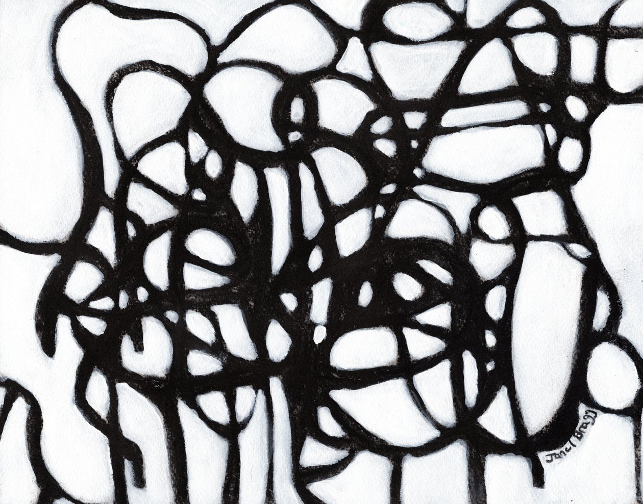 Composição em harmonia com linhas pretas, c.2020 (carvão e gesso sobre papel) de Janel Bragg