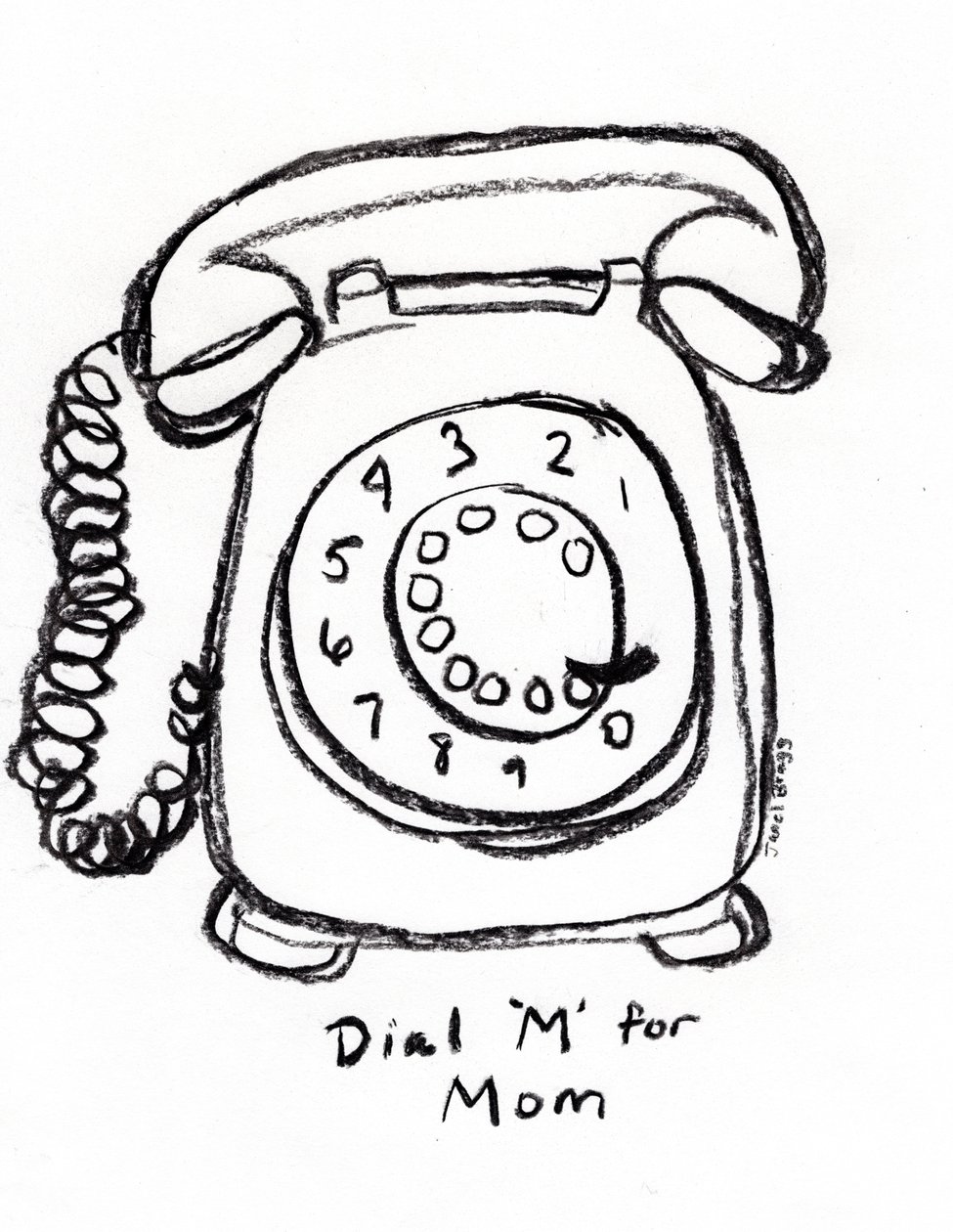 Dial "M" for Mom, c. 2022 (carvão sobre papel) de Janel Bragg