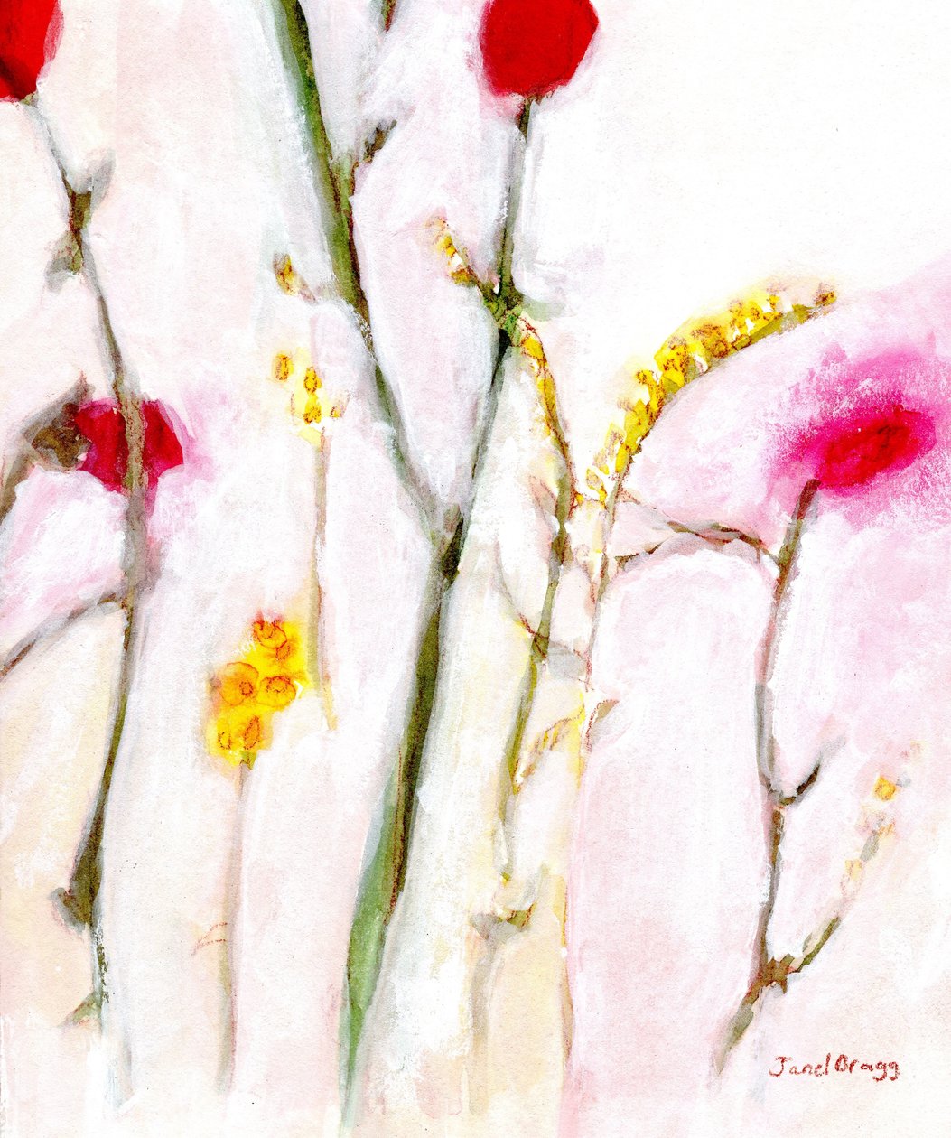 Floral em laranja e lilás, c.2019 (aguarela e caseína sobre papel) de Janel Bragg