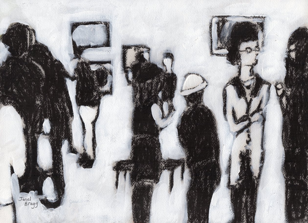 Inauguração da galeria Em Carvão e Gesso, c.2017 (carvão e gesso sobre papel) de Janel Bragg