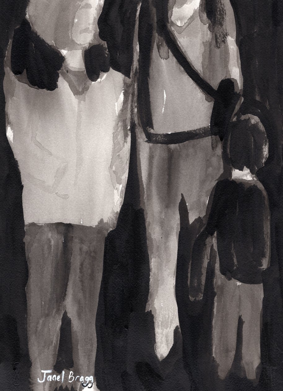 Compradores de férias, c.2017 (tinta sobre papel) de Janel Bragg