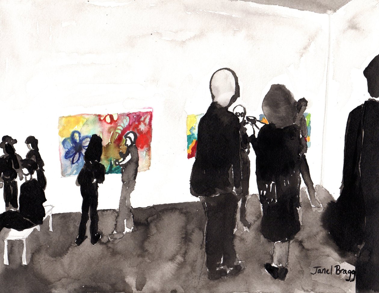 Abertura da minha galeria, c.2015 (tinta e aguarela sobre papel) de Janel Bragg